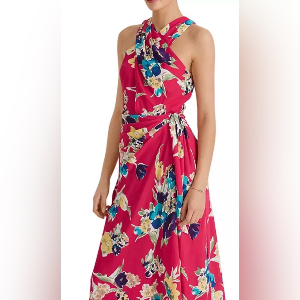 Lauren Ralph Lauren Floral Georgette Halter Dress Pink Floral‎ Size 14 NWT $165 - Picture 3 of 10